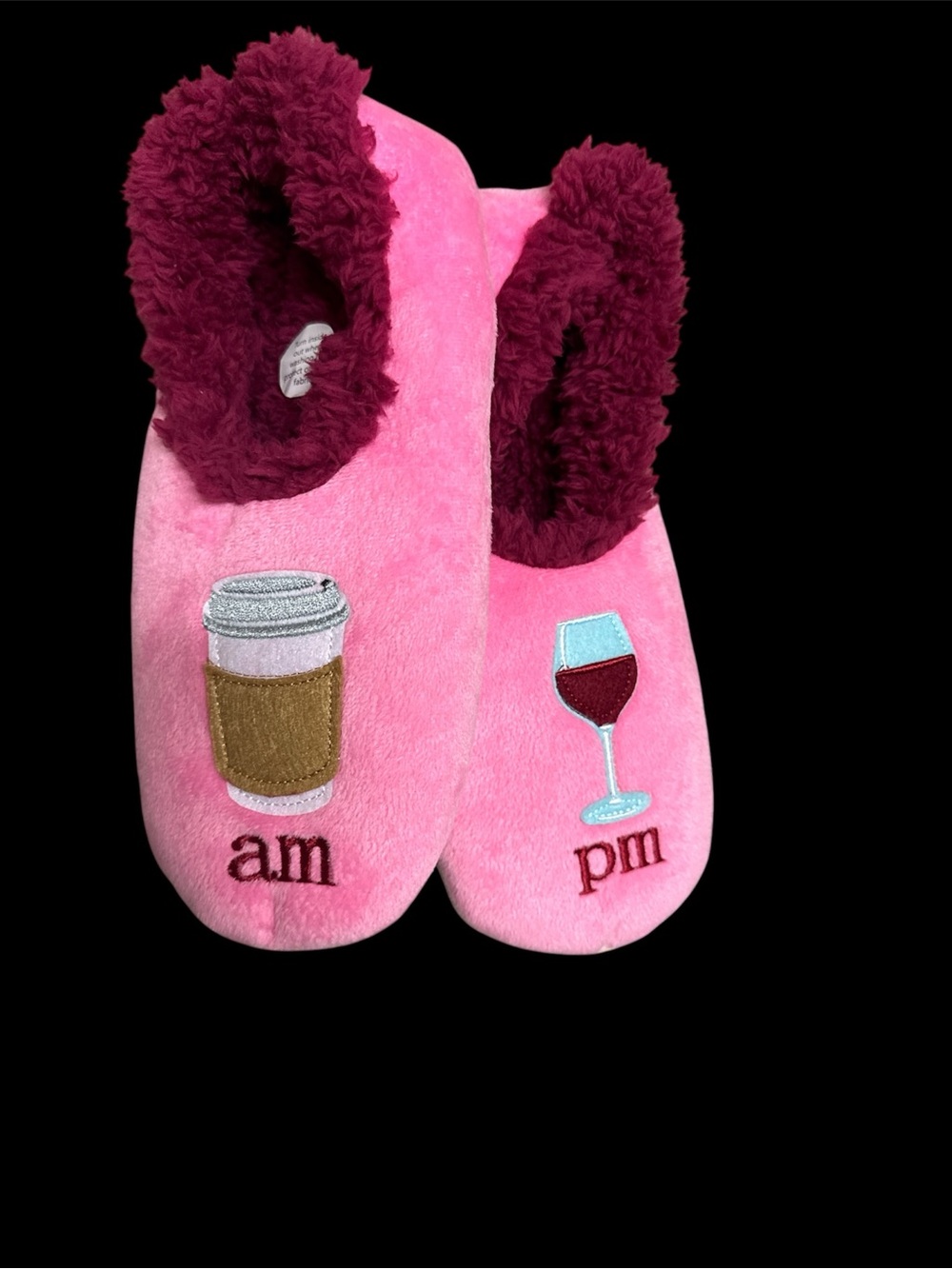 Snoozies AM/PM Pairable Slipper Socks Women’s L 9/10 Coffee Wine Non-Slip Cozy